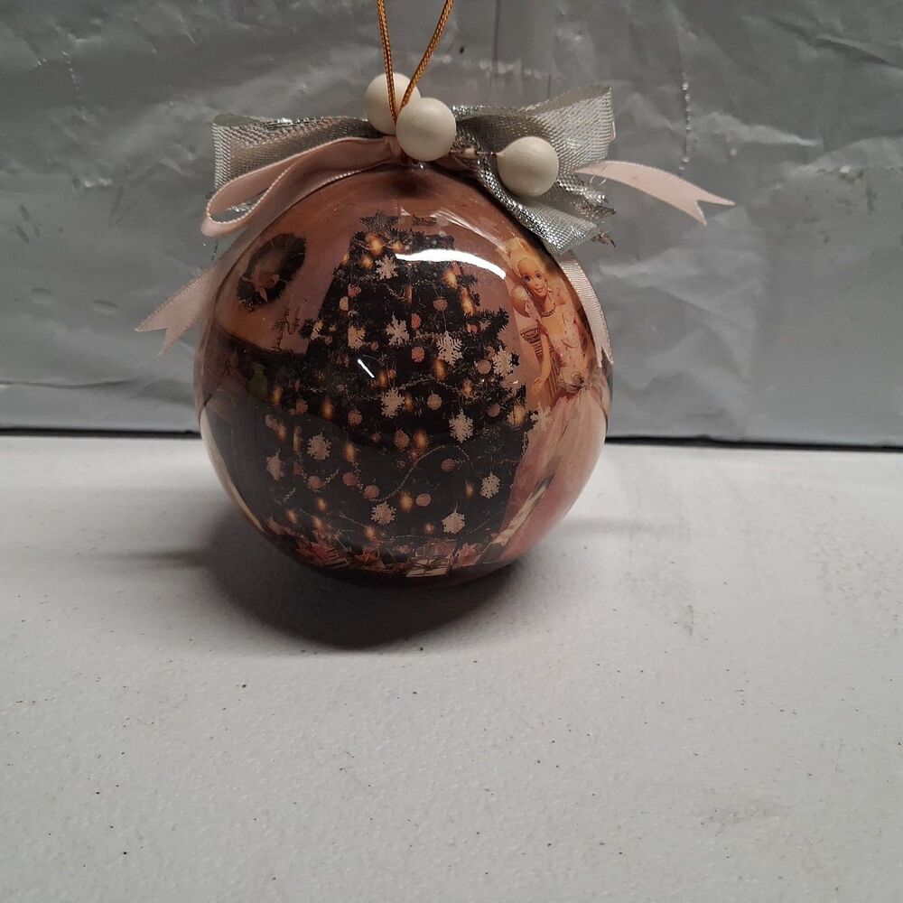 1997 Matrix BARBIE round decoupage anniversary ornament includes a wooden stand